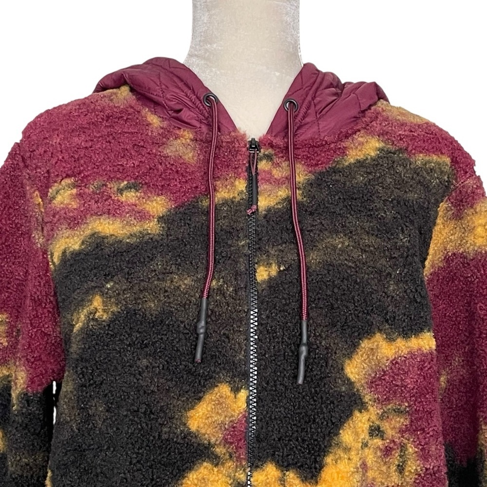 Joy Lab Fleece Sherpa Multicolor Women's Jacket Size L Hooded Adjustable Hem - Picture 3 of 9